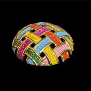 Brooch‎ pin Multicolor Enamel Vintage 1.75" Woven Round mound
